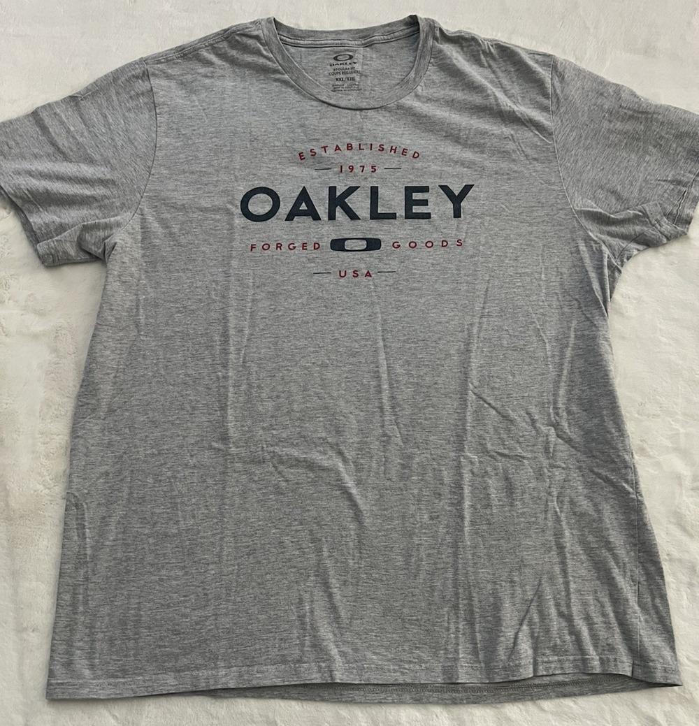 Oakley Graphic Logo T Shirt Mens XL Gray Regular Fit Casual Streetwear Tee